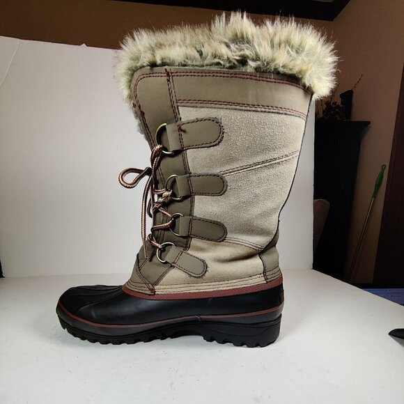 Khombu Womens North Star Waterproof Winter Boots Tan Sz 9, Leather, Fur inside. - Picture 2 of 10